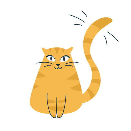 Cute ginger cat is sitting. Orange yellow cartoon vector icon illustration. Animals icon concept isolated. Premium vectors. Flat cartoon style.のイラスト素材