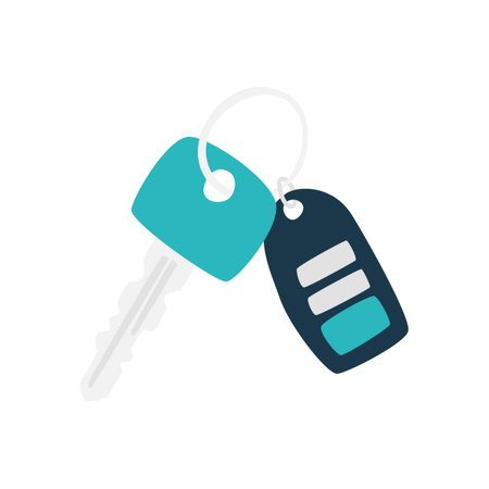 A simple flat vector illustration of Car key and alarm system charm isolated on white background. Isolated vector illustration.のイラスト素材