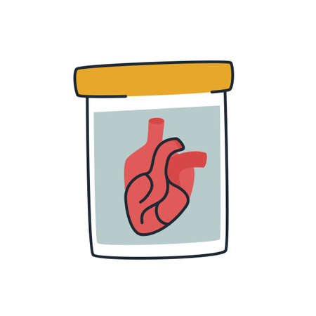 A sample of a human heart stored in an embalmed liquid. Halloween concept. Heart jar icon. Vector illustration isolated on white background.のイラスト素材