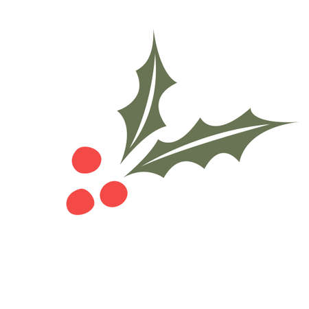 Holly berry icon.Christmas symbol.European christmas berry holly ilex aquifolium leaves and fruit.Floral branch red xmas winter decor.Vector decorative holly christmas leaf traditional ornament symbolのイラスト素材