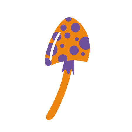 Poisonous orange mushroom with purple spots.The mushroom icon.Halloween concept.Vector illustration isolated on white background.Design element.Simple flat image.Hand-drawn art.Vector illustration.のイラスト素材