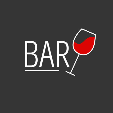 Minimalistic logo for alcoholic bar, shop, restaurant. A glass of red wine on a white background with the inscription "bar". Vector illustration symbol.のイラスト素材