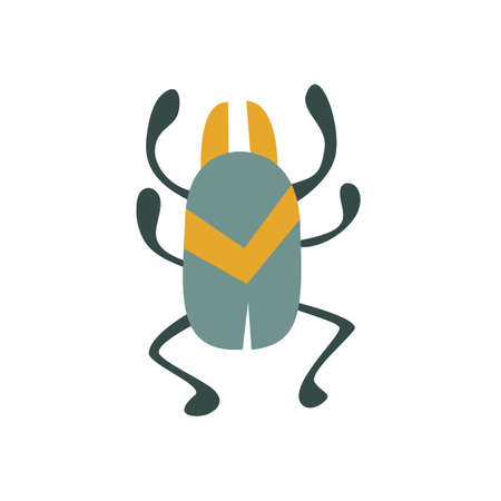 Bug. Beetle. Gray orange beetle icon with six legs. Halloween concept. Vector illustration isolated on white background. Design element. Simple flat image. Hand-drawn art. Vector illustration.のイラスト素材