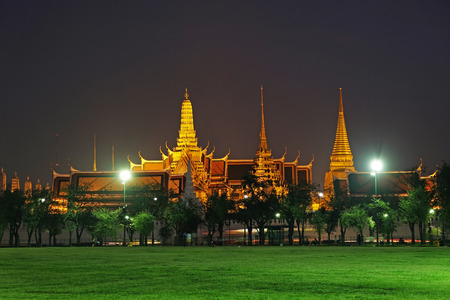 Wat Phra Kaew with Sanam Luang at nightの写真素材
