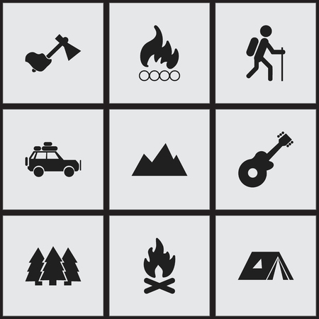 Set Of 9 Editable Camping Icons. Includes Symbols Such As Gait, Peak, Blaze And More. Can Be Used For Web, Mobile, UI And Infographic Design.のイラスト素材