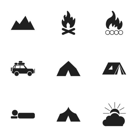 Set Of 9 Editable Trip Icons. Includes Symbols Such As Fever, Sunrise, Blaze And More. Can Be Used For Web, Mobile, UI And Infographic Design.のイラスト素材