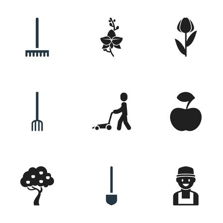 Set Of 9 Editable Agriculture Icons. Includes Symbols Such As Grass Cutting Machine, Blossom, Fresh Fruit And More. Can Be Used For Web, Mobile, UI And Infographic Design.のイラスト素材