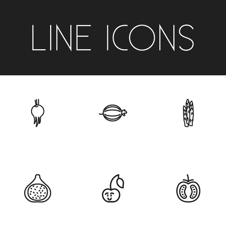 Set Of 6 Editable Cookware Icons. Includes Symbols Such As Fig, Asparagus, Veggie And More. Can Be Used For Web, Mobile, UI And Infographic Design.のイラスト素材