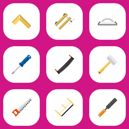 Set Of 9 Editable Apparatus Icons. Includes Symbols Such As Turn-Screw, Tool, Emery Paper And More. Can Be Used For Web, Mobile, UI And Infographic Design.のイラスト素材