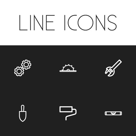 Set Of 6 Editable Apparatus Icons. Includes Symbols Such As Cogwheel, Circle Blade, Paintbrush And More. Can Be Used For Web, Mobile, UI And Infographic Design.のイラスト素材