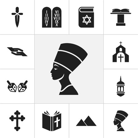 Set Of 12 Editable Faith Icons. Includes Symbols Such As Poniard, Orator Tribune, Minaret And More. Can Be Used For Web, Mobile, UI And Infographic Design.のイラスト素材