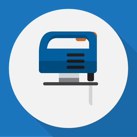 Vector Illustration Of Electric Symbol On Fretsaw Flat Icon. Premium Quality Isolated Jig Saw Element In Trendy Flat Style.のイラスト素材