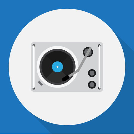 Vector Illustration Of Tech Symbol On Gramophone Flat Icon. Premium Quality Isolated Turntable Element In Trendy Flat Style.のイラスト素材