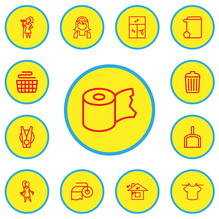 Set Of 13 Editable Cleanup Outline Icons. Includes Symbols Such As Clean, Clean House, Cleaning Window And Moreのイラスト素材