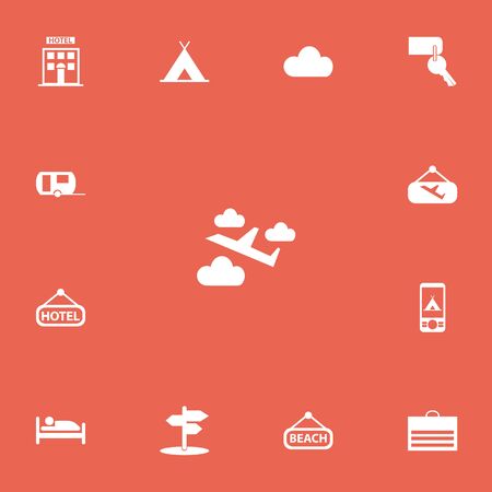 Set Of 13 Editable Trip Icons. Includes Symbols Such As Signboard, Overcast, Entrance And More. Can Be Used For Web, Mobile, UI And Infographic Design.のイラスト素材
