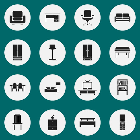 Set Of 16 Editable Furniture Icons.のイラスト素材