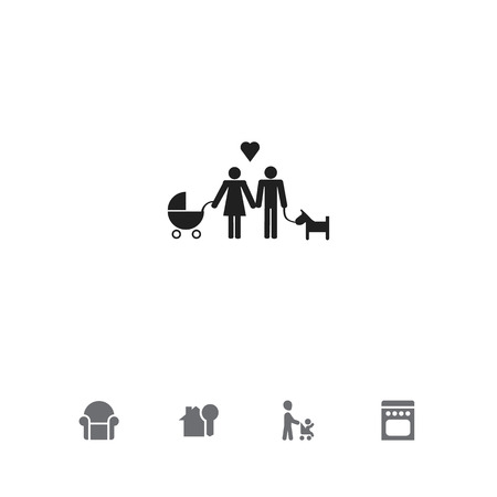 Set Of 5 Editable Kin Icons. Includes Symbols Such As Family Dynasty, House Key, Stove And More. Can Be Used For Web, Mobile, UI And Infographic Design.のイラスト素材