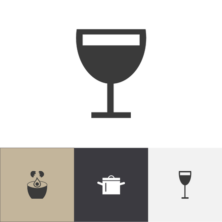Set Of 4 Editable Cook Icons. Includes Symbols Such As Break Eggs, Pan, Goblet And Moreのイラスト素材