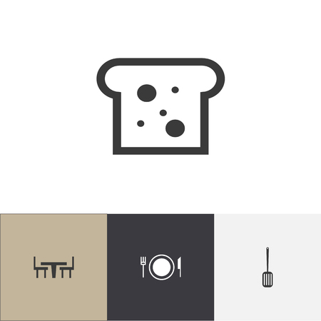 Set Of 4 Editable Kitchen Icons. Includes Symbols Such As Kitchen Shovel, Baguette, Plate And More. Can Be Used For Web, Mobile, UI And Infographic Design.のイラスト素材