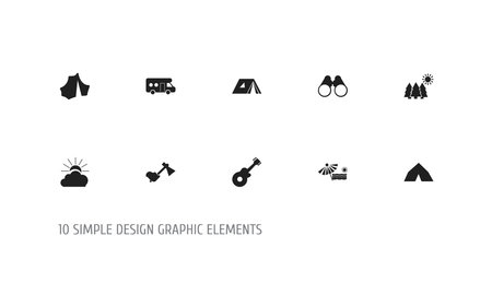 Set of 10 editable trip icons. Includes symbols such as sunrise, plage, caravan and more. Can be used for web, mobile, UI and infographic design.の写真素材
