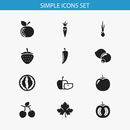 Set of 12 editable cookware icons. Includes symbols such as pepper, vegetable, apple slice and more. Can be used for web, mobile, UI and infographic design.のイラスト素材