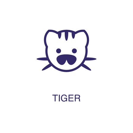 Tiger element in flat simple style on white background. Tiger icon, with text name concept templateのイラスト素材