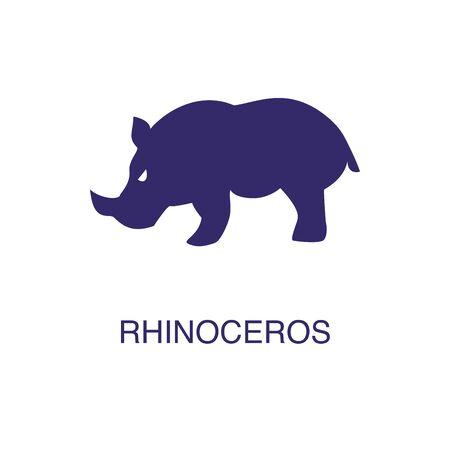 Rhinoceros element in flat simple style on white background. Rhinoceros icon, with text name concept templateのイラスト素材