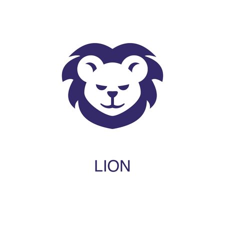 Lion element in flat simple style on white background. Lion icon, with text name concept templateのイラスト素材