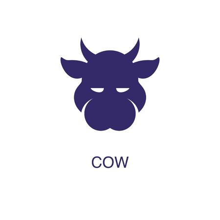Cow element in flat simple style on white background. Cow icon, with text name concept templateのイラスト素材