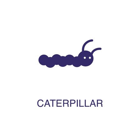 Caterpillar element in flat simple style on white background. Caterpillar icon, with text name concept templateのイラスト素材