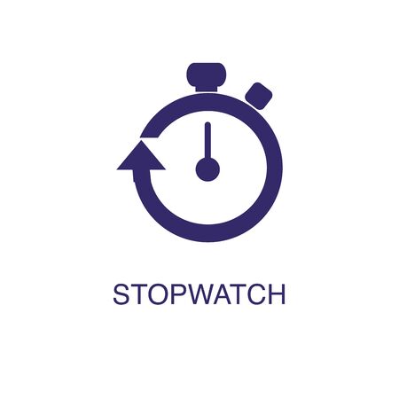 Stopwatch element in flat simple style on white background. Stopwatch icon, with text name concept templateのイラスト素材