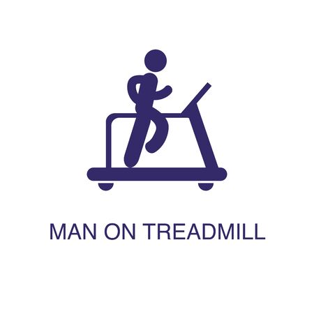 Man on treadmill element in flat simple style on white background. Man on treadmill icon, with text name concept templateのイラスト素材