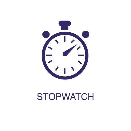 Stopwatch element in flat simple style on white background. Stopwatch icon, with text name concept templateのイラスト素材