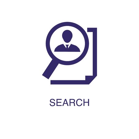 Search element in flat simple style on white background. Search icon, with text name concept templateのイラスト素材