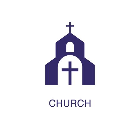 Church element in flat simple style on white background. Church icon, with text name concept templateのイラスト素材