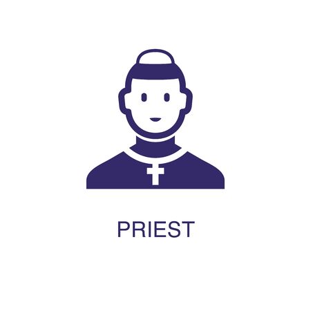 Priest element in flat simple style on white background. Priest icon, with text name concept templateのイラスト素材