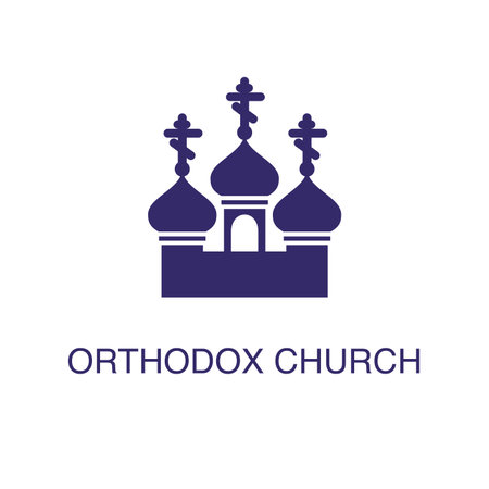 Orthodox church element in flat simple style on white background. Orthodox church icon, with text name concept templateのイラスト素材