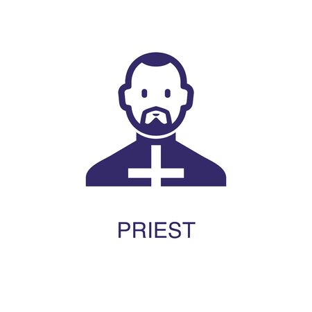 Priest element in flat simple style on white background. Priest icon, with text name concept templateのイラスト素材