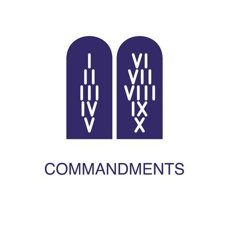 Commandments element in flat simple style on white background. Commandments icon, with text name concept templateのイラスト素材