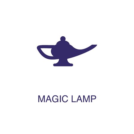 Magic lamp element in flat simple style on white background. Magic lamp icon, with text name concept templateのイラスト素材