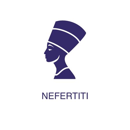Nefertiti element in flat simple style on white background. Nefertiti icon, with text name concept templateのイラスト素材