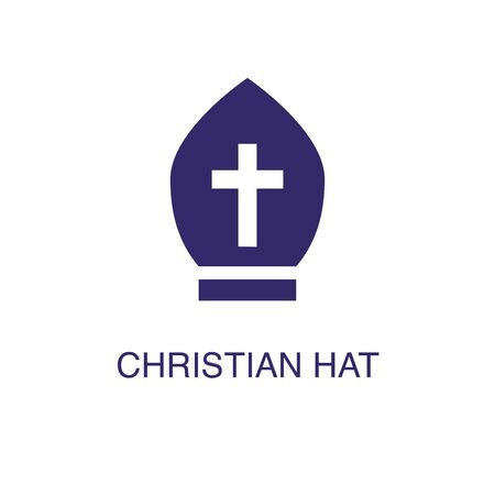 Chirstian hat element in flat simple style on white background. Chirstian hat icon, with text name concept templateのイラスト素材
