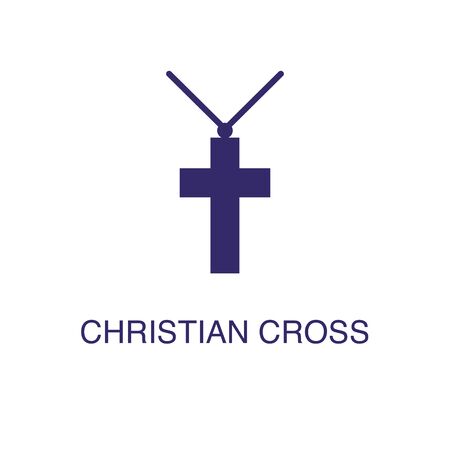 Christian cross element in flat simple style on white background. Christian cross icon, with text name concept templateのイラスト素材