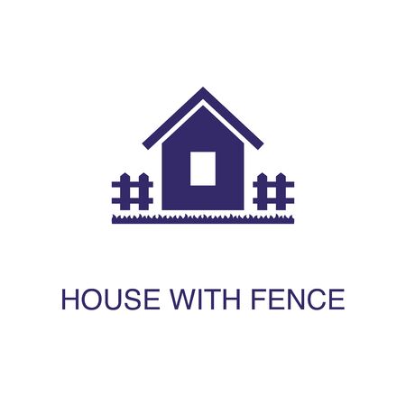 House with fence element in flat simple style on white background. House with fence icon, with text name concept templateのイラスト素材