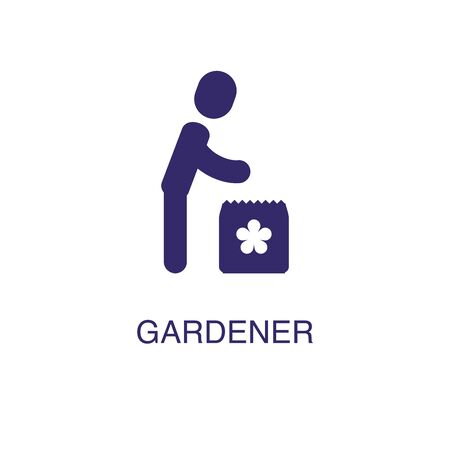 Gardener element in flat simple style on white background. Gardener icon, with text name concept templateのイラスト素材