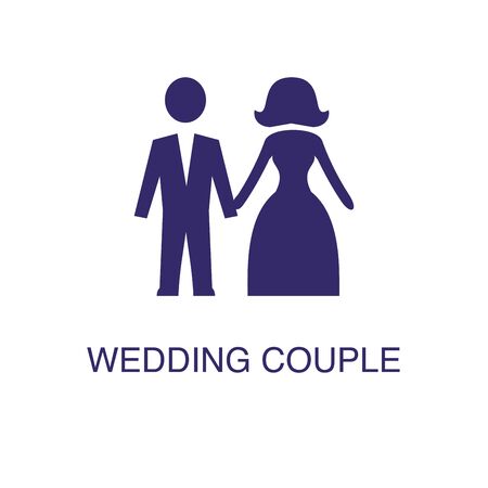 Wedding couple element in flat simple style on white background. Wedding couple icon, with text name concept templateのイラスト素材