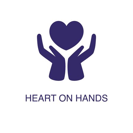 Heart in hand element in flat simple style on white background. Heart in hand icon, with text name concept templateのイラスト素材