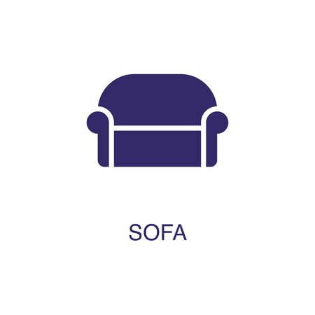 Sofa element in flat simple style on white background. Sofa icon, with text name concept templateのイラスト素材