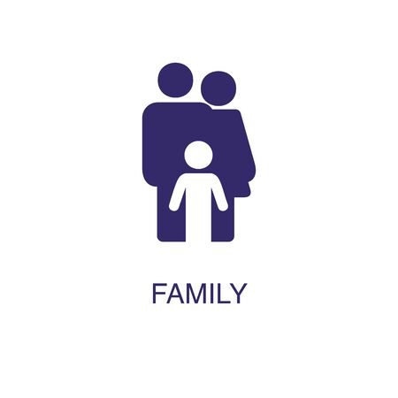 Family element in flat simple style on white background. Family icon, with text name concept templateのイラスト素材