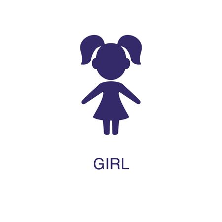 Girl element in flat simple style on white background. Girl icon, with text name concept templateのイラスト素材